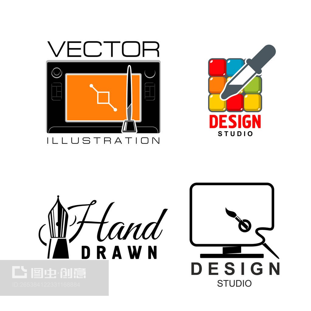 平面设计或设计师工作室的矢量图标Vector icons for graphic design or designer studio